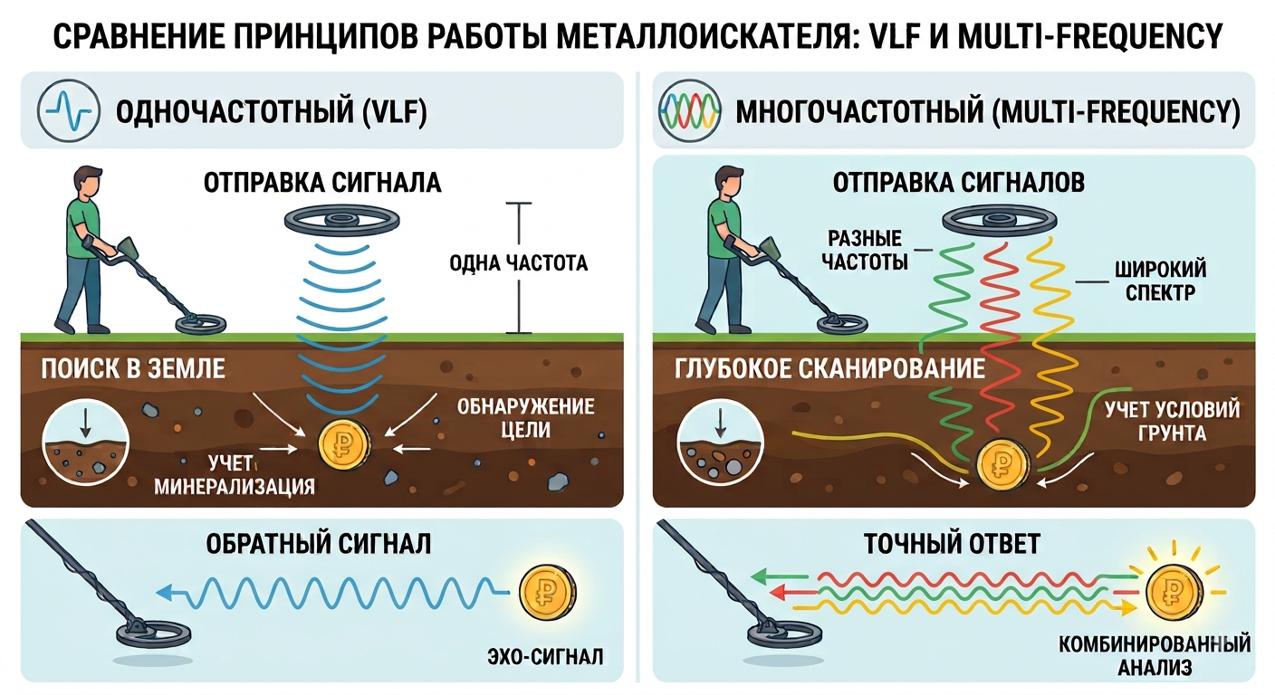 Принцип работы и глубина металлоискателя схема катушки
